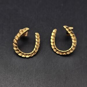Gold Tone Horse Shoe Earrings Pierced Post Twisted